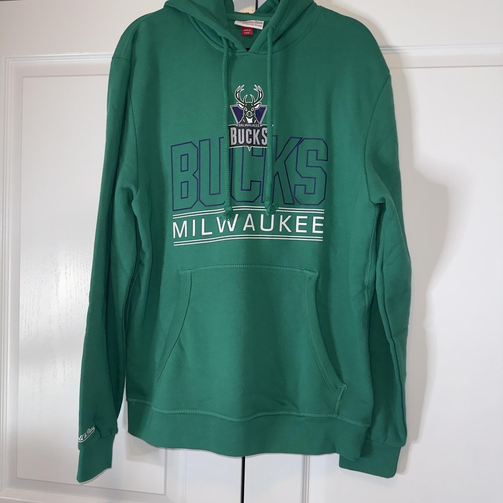 Milwaukee Bucks Hoodie Mens Large Green NBA Basketball Mitchell & Ness Fleece